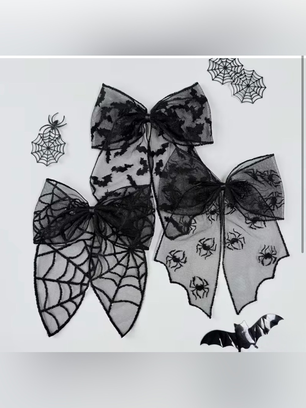 Halloween Spider & Bat Lace Hair Bows - Set of 3